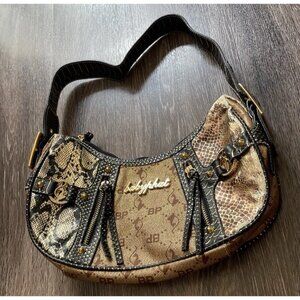 Vintage Baby Phat Snake Skin Shoulder Hand Bag Gold Black White Stones NWT RARE